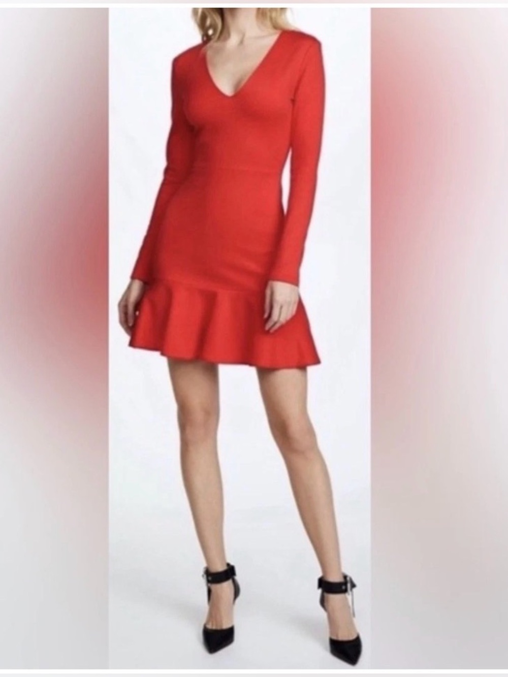 Alice + Olivia Red V‑Neck Flounce Mini Dress